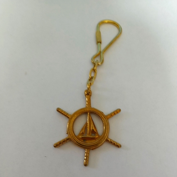 VINTAGE SOLID BRASS SHIPS WHEEL KEY RING HAND-MADE USA-never used - Picture 10 of 10